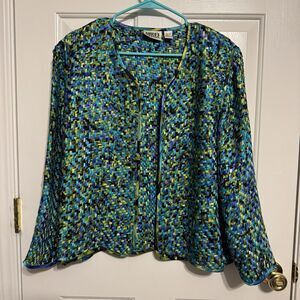 Chicos Design Womens Silk Jacket Blazer Sz 1 (M) Multicolor Basketweave Workwear